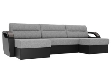 Большой П-образный диван Форсайт, Серый/Черный (рогожка/экокожа) в Сыктывкаре