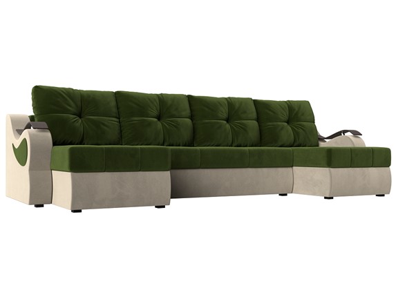 П-образный диван Меркурий П, Зеленый/бежевый (вельвет) в Сыктывкаре - изображение