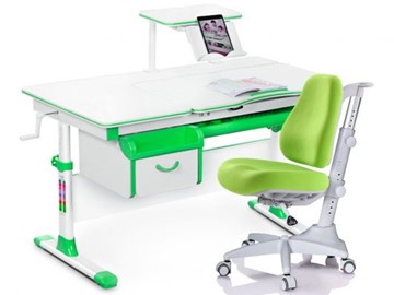 Комплект растущая парта + стул Mealux EVO Evo-40 Z (арт. Evo-40 Z + Y-528 KZ) / (стол+полка+кресло+чехол)/ белая столешница / цвет пластика зеленый в Сыктывкаре