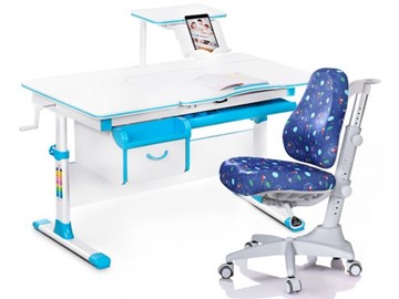 Комплект растущая парта + стул Mealux Mealux EVO Evo-40 BL (арт. Evo-40 BL + Y-528 F) / (стол+полка+кресло) / белая столешница / цвет пластика голубой в Сыктывкаре - предосмотр