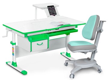 Комплект растущая парта + стул Mealux EVO Evo-40 Z (арт. Evo-40 Z + Y-110 TG) / (стол+полка+кресло) / белый, зеленый, серый в Сыктывкаре