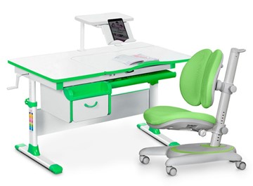 Комплект растущая парта + стул Mealux EVO Evo-40 Z (арт. Evo-40 Z + Y-115 KZ) / (стол+полка+кресло+чехол), белый, зеленый в Сыктывкаре