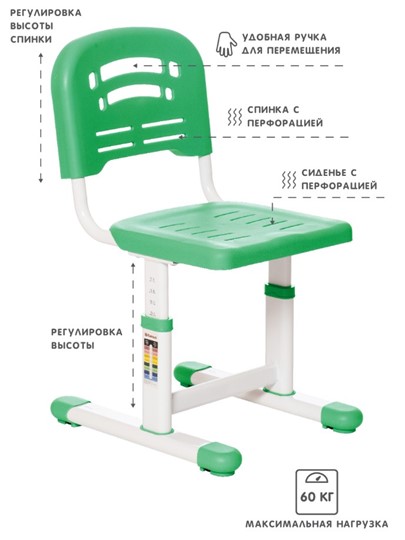 Растущие парта + стул SET HOLTO-17А, зеленый в Сыктывкаре - изображение 4